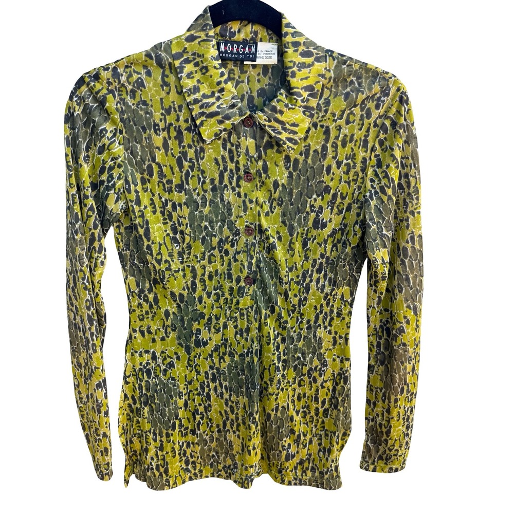 Morgan‎ De Toi Vintage French Y2K 90s Semi Sheer Indie Animal Print Mesh Blouse